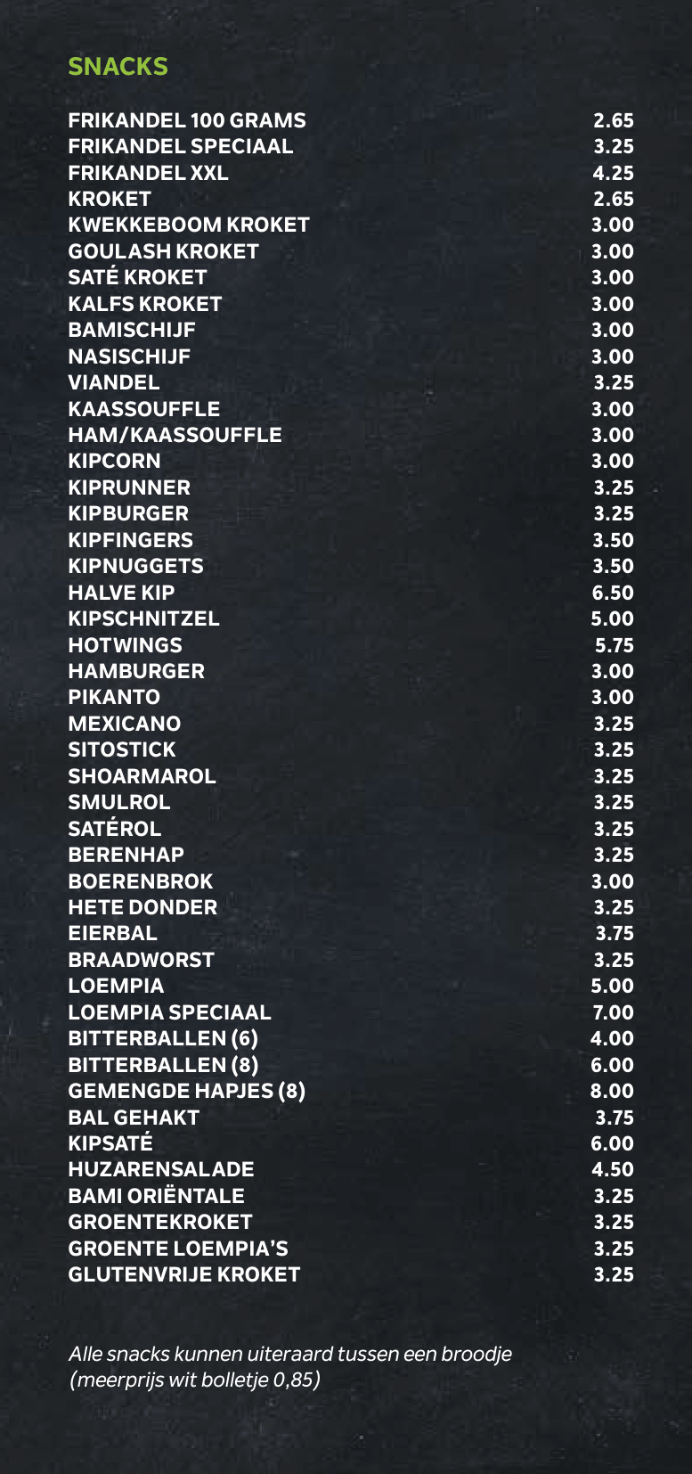 Menukaart snacks